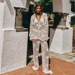 Zara floral crochet set shirt and pants